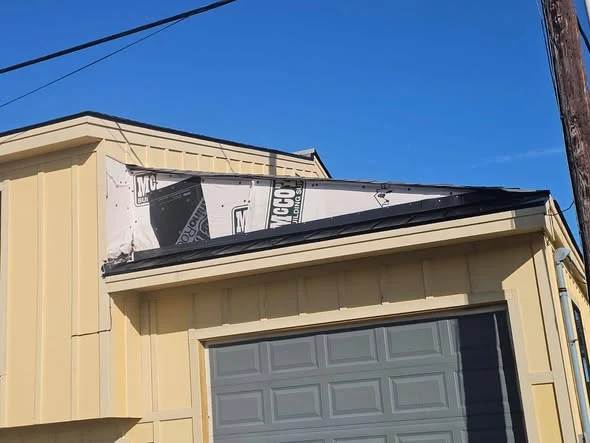 Roof edge and metal awning detail