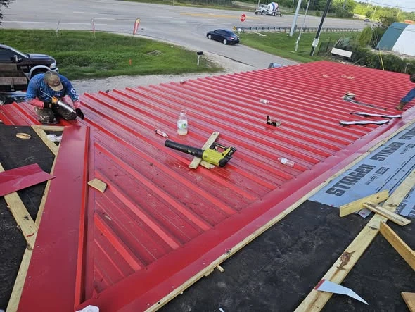 Roof panels and underlayment during installation